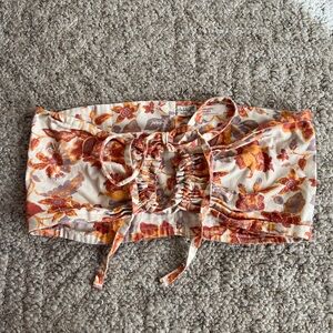 Free People Intimate Floral Lace-Up Bandeau Tube Top - 100% Cottoni